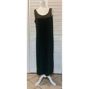 Chicos Women Size L Green Slinky Liquid Knit Dress Side Slit Minimalist Timeless